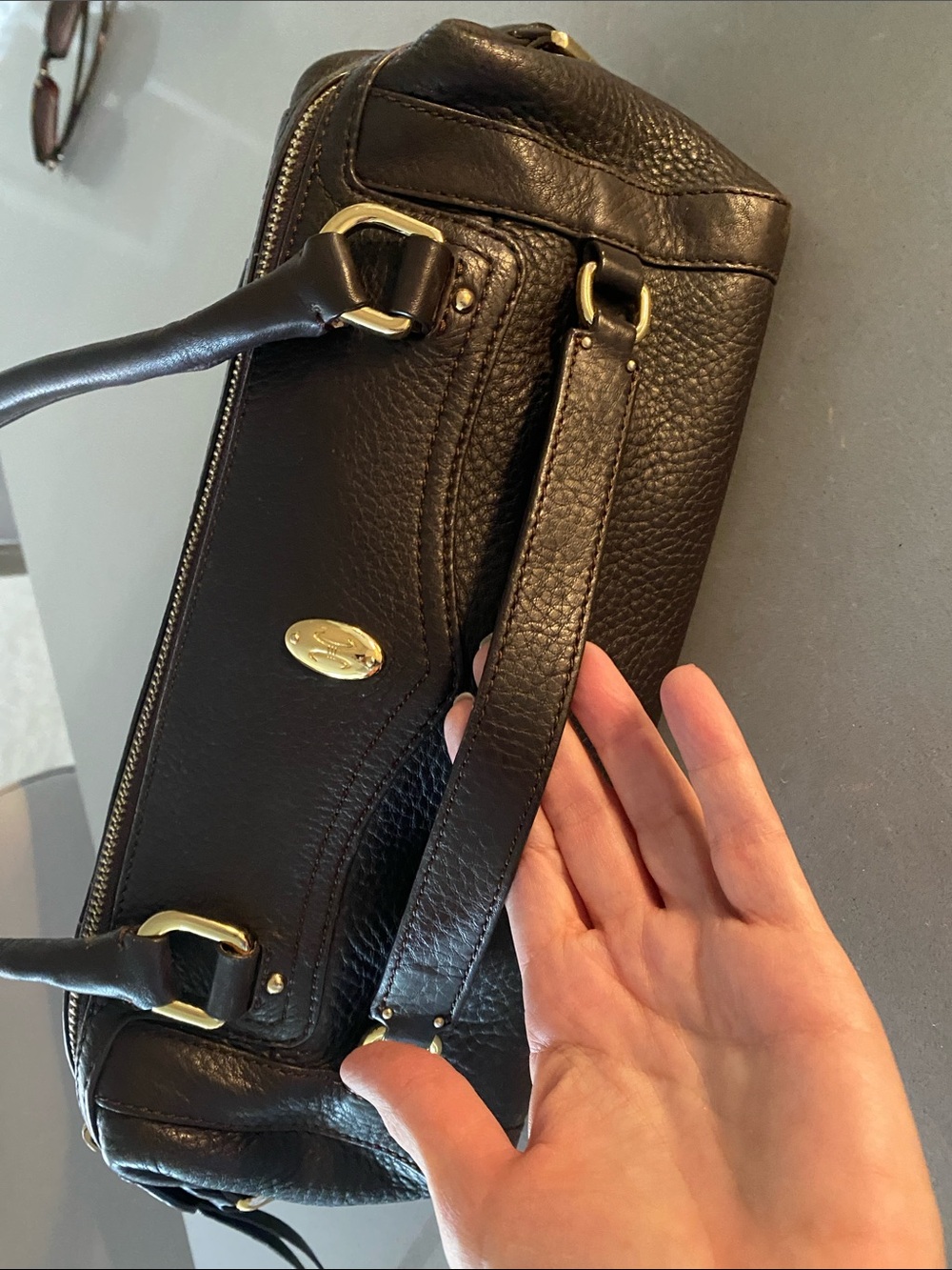 Cole Haan Soft Pebbled Leather Baguette Shoulder Bag Gold Hardware